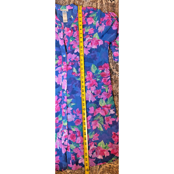 Tommy Bahama Blue Floral Sheer Swimsuit Cover-Up Button Front Roll Tab Sleeve S - Picture 3 of 9
